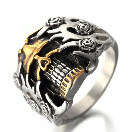 Gothic Cutout Floral Skull Ring for Men Punk Hip Hop Rock Party Jewelry